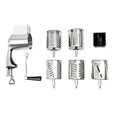 GCIUEMMH Manuelle Rotierende Kartoffelreibe - Küche Mandoline Gemüseschneider mit 5 Trommelblättern Edelstahl Gemüseschneider Käsereibe mit Kurbel Ideal für Käse Gurken Karotten Nüsse