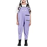 XINYUNZU Matschhose Kinder Regenhose Wasserdicht mit Stiefelteil Wathose Anglerhose Outdoor Buddelhose Regenlatzhose für Mädchen und Jungen Lila 10 Jahre