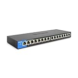 Linksys LGS116-EU 16-Port Unmanaged Gigabit-Netzwerk-Switch – Ethernet-Switch/Hub mit Metallgehäuse, Splitter – Platzierung an der Wand oder auf dem Schreibtisch im Büro oder zu Hause, Plug-and-Play