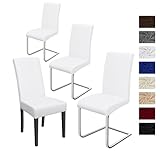 Stuhlhussen 4 Stück, Stretch-Stuhlbezug elastische Moderne Husse Elasthan Stretchhusse Stuhlbezug Stuhlüberzug bi-Elastic Spannbezug, sehr pflegeleicht und langlebig Universal (4 Stück, Weiß)-J