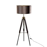 QAZQA - Klassisch I Antik Messing Stehleuchte I Stehlampe I Standleuchte I Lampe I Leuchte Dreibein mit braunem Samt Lampenschirm 50cm - Cortin I Wohnzimmer I Schlafzimmer - Holz Rund - LED geeignet E