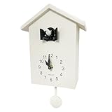 WALPLUS Weiße Moderne Kuckucksuhr Vogelgesang Pendeluhr Moderne Sound Control Kuckucksuhren Batteriebetrieben Pendel Cuckoo Clock für Zuhause Wohnzimmer Büro Deko