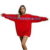 Generisch Damen Herren Unisex Pullover Rundhals Langarm Ohne Kapuze Valentinstag Print mit Durchgehendem Streifenmotiv Männer Frauen Lockeres Oberteil für Alltag Streetwear Reisen Arbeit Outfits