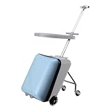 sunbiaouk 20' Kinder-Aufsitzkoffer, Reise-Rollgepäck mit Passwortschloss, Abnehmbarer Trolley-Koffer, Maximale Tragkraft 110lbs(Blue)