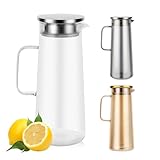 Auauraintt Glaskaraffe mit Deckel,1.5L Glaskaraffe mit Deckel Edelstahl,Hitzebeständiges Borosilikatglas, für Limonade, Wasser,Tee & Saftgetränke (Transparent)
