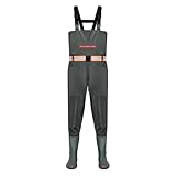 ENEN Wathose Herren Damen Wasserdicht Neopren gr 36-46 Wathose mit Stiefeln, Atmungsaktiv Verstellbare Schultergurte Anglerhose Angelhose Watstiefel Angelbekleidung (Armeegrün,38)