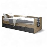 Stella Trading Liam Modernes Einzelbett mit 3 Schubkästen 90 x 200 cm - Praktisches Jugendzimmer Kojenbett in Artisan Eiche Optik, Graphit - 95 x 65 x 204 cm (B/H/T)