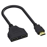 HDMI-Splitter, 1-in-2-Out-Kabel-Adapter, Splitter, 1-in-2-Out-HDMI-Splitterkabel, 1080p Stecker auf Dual-Buchse, 1 auf 2-Wege-Verteiler für TV, HDMI HD, LED, LCD, DVD, Plug and Play, Schwarz, 25 cm