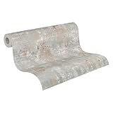 Livingwalls Tapete 396702 Industrial - hochwertige Tapete Beton in Grau mit Metalliceffekt in Bronze - Wandtapete Putzoptik auf 10,05m x 0,53m - Made in Germany
