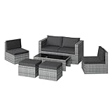STEELSØN Polyrattan Gartenlounge Noctura, Outdoor Sitzgruppe 6-teilig, Gartenmöbel Set mit Sofa, Sessel, Hocker, Tisch, Sitzecke für bis zu 6 Personen, wetterfest, grau-meliert/anthrazit