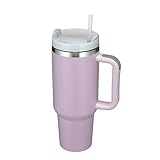 40oz Doppelwandiger Edelstahl Vakuum Isolierbecher Becher ,1200ml Tumbler Trinkbecher mit Griff Strohhalm Isolierter Kaffeebecher Autobecher Reisebecher Thermobecher Für Kalte Heiße Getränke (Lila)