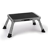 HBTower Tritthocker klappbar, höhenverstellbar, Trittleiter mit Rutschfester Plattform, bis 150 kg belastbar, Stufenleiter für Küche & Haushalt