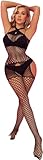 Sexy Dessous für Damen，Damen Fischnetz Bodys Dessous，Nahtlose Bodystocking catsuit Hohl Reizwäsche Strumpfhose,für Romantische Datum Tragen Reizwäsche (Schwarz)