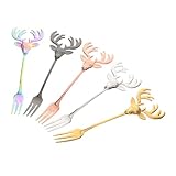 iplusmile 5 Stück Dessertgabel Metallgabeln kleine Vorspeisengabeln Rentier-Vorspeisengabeln Obstgabeln Mini Fruchtgabel Vorspeisengabel mini winzige Gabeln Rostfreier Stahl