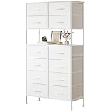 Hohe Kommode, weiße Aufbewahrungskiste mit offenem Mitteldesign, hohe Schlafzimmertruhe mit 12 Schubladen, große Kapazität, Aufbewahrungskiste für Schrank, Kinderzimmer, Wohnzimmer, Weiß