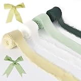 4 Rollen Schleifenband Eukalyptus Geschenkband Hochzeit Stoffband Chiffon Nude Seidenband Dekoband Chiffonband Fransen für Geschenkverpackungen, Blumenstrauß, Hochzeit, DIY Handwerk 4cm×5m (Grün)