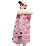 YFPICO Winterjacke Mädchen Kinder Verdicken Wintermantel mit Fellkapuze,Mädchen Winterjacke Zartes Drucke Baumwolle Parkajacke Winddicht Warm Daunenjacke