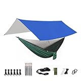 MNEVZX Hängematte Outdoor Camping-Hängematte, 118 x 118 Zoll, tragbares Hängemattenzelt für drinnen und draußen(Blue and DarkGreen)