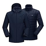 33,000ft 3-in-1 Herren Doppeljacke Wasserdichte 10000MM Regenjacke Winddichte Softshelljacke Warme Gefütterte Übergangsjacke Outdoorjacke Funktionsjacke für Männer mit 7 Taschen, Dunkelblau M
