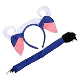 TOPBATHY Stirnband mit Langen Stierhörnern und Weichem Plüsch Ochsen Schwanz Elastisches Kuhkostüm Satz für Bauernhof Party und Karnevals Accessoire in Dunkelblau