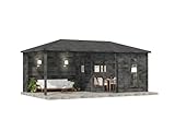 FinnTherm 5-Eck Saunahaus Liwa Gartensauna 3 Sitzbänke aus Holz in Grau, Sauna mit 40 mm Wandstärke Außensauna