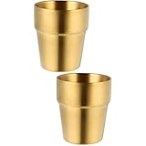 Alipis 2st Bierkrug Wein Espresso Cocktailbecher Kaffeetassen Stopper Becher Aus Glas Getränk Alkoholbecher Kühlbecher Sherry-gläser Unzerbrechliche Gläser Pumpe Rostfreier Stahl Golden