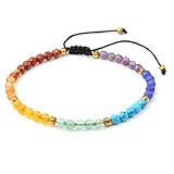 GEHECRST 7 Chakra Armband Edelstein Armbänder Damen Perlenarmabnd Lavastein Armkette Yoga Armband Healing Reiki Energietherapie Glückbringen Edelstein für Damen Herren (Gewebtes Armband（4mm）)