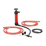 Relaxdays Öl Absaugpumpe, manuelle Handpumpe für Benzin, Diesel, Umfüllpumpe mit 3 Schläuchen, Luftpumpe Aufsätze, rot