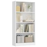 VASAGLE Bücherregal, 4-stöckiges Regal, offenes Aufbewahrungsregal, Standregal, 24 x 60 x 121,5 cm, für Wohnzimmer, Homeoffice, Esszimmer, wolkenweiß LBC107T14