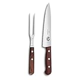 Victorinox Wood, Profi Tranchier-Set, 2-teilig, Tranchiermesser und Gabel, Rostfreier Stahl, Edler Holzgriff, braun