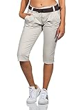 FRESH MADE Damen Capri Chino Shorts LFM-172 3/4 Hose mit Gürtel Light Sand M