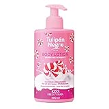 Tulipano Schwarze Körperlotion mit Dosierer Erdbeere und maximale Feuchtigkeitscreme, 400 ml, intensiv parfümiert und für alle Hauttypen