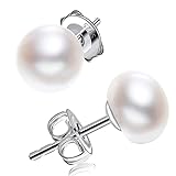 Perlenohrringe Silber 925 Sterling Silber 8mm Button weiß Süßwasser Perlen Ohrstecker Damen
