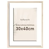 kollyseek Bilderrahmen 30x40cm Echtholz mit Passepartout Holz Rahmen mit Acrylglas Kieferholz Fotorahmen mit Bruchsicherem Acrylglas platten bilderrahmen Wood zimmer deko