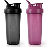AOGOE Protein Shaker, 600ml Eiweiß Shaker, proteinshaker mit Messskala & Henkel & Kugel- BPA Frei, auslaufsicher, Langlebiger, Geruchsneutraler, Shaker für cremige Whey Proteinpulver（Schwarz+Lila）