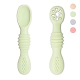 VegMai® PreLöffel Babys. BLW-Lernlöffel, Phase 1 + Phase 2. Empfohlen von Ernährungswissenschaftlern und Experten für Baby-led Weaning. Antibakterielle und ergonomische Silberwaren aus Silikon (GRÜN)