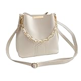 Uqezagpa Mehrzweck-Beuteltasche für Damen, großes Fassungsvermögen, mit Kettengriff, modische Schultertasche, Umhängetasche, Handtasche, Kette, Schultertasche, beige, One Size