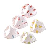 GARVALON 5 Stück Teiliges Sabbertuch aus Lagiger Baumwollgaze Weiche Atmungsaktive und Saugfähige Spucktücher mit Fruchtigem Motiv Wassermelone Banane Kiwi Ananas Erdbeere und