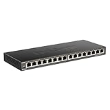 D-Link DGS-1016S 16-Port Unmanaged Gigabit Switch (ohne Lüfter, Low Profile Metallgehäuse, Desktop / Wandmontage, Plug-and-Play, 802.1p QoS, 802.3az EEE), schwarz