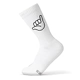 FYNGERS | HANG LOOSE, SHAKA | Sportsocken mit Handzeichen | Weiß | 1 Paar | 36 – 40 | Bio-Baumwolle | Top Qualität