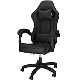 SPRINGOS Ergonomischer Drehstuhl für Gamer und Büro, mit Höhenverstellung, Lumbal- und Nackenkissen, Ekoskinn, max. 120 kg, 123 cm hoch