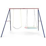 DREAMADE A-förmiges Schaukelgestell aus Stahl, bis 300kg belastbar, Hängesesselgestell für Kinder & Erwachsene, Doppelschaukel Gestell für Kinderschaukel & Storchennest (Nur Schaukelgestell-Rot)