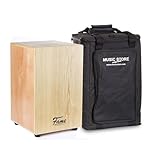 Fame Cajon-Set, Beginner Cajon mit Tasche, Natur Esche Holz, Matt Finish, Gitarrensaiten, 30x30x48 cm, inklusive Stimmschlüssel