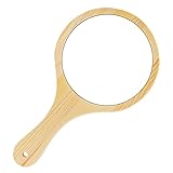 Pamtns Holz Handspiegel Rund - Salon Spiegel Mit Griff für Friseur und Kosmetik - Make-Up Spiegel