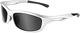 Balinco Polarisierte Sportbrille Sonnenbrille Fahrradbrille mit UV400 Schutz für Damen & Herren Autofahren Laufen Radfahren Angeln Golf (Glossy Silver - Smoke)