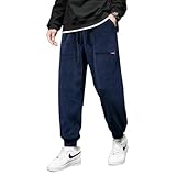 WZIKAI Herren-Cordhose, elastische Taille, Kordelzug, konisch, Jogginghose, lässig, lang, modische Hose mit Taschen, Marineblau, X-Groß