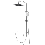 DERW Regendusche ohne Armatur, Duschgarnitur mit Regendusche Quadratischer Duschkopf 25cmx25cm, Regenwalddusche Höhenverstellbar Duschstange von 65-109cm (Chrom)