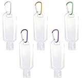 5 Stück Reiseflaschen Set, Nachfüllbare Klare Reisebehälter mit 5 Haken, 50ml Auslaufsichere Tragbare Quetschflaschen für Handdesinfektionsmittel, Shampoo, Kosmetik Lotion, Duschgel, Schule, Arbeit