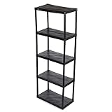 Home Basics Kunststoffregal mit 5 Ebenen, schwarz, einfach zu montieren, solide Regalböden, langlebiges Harzmaterial