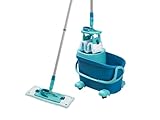 Leifheit Set Clean Twist M Flachwischer Ergo 2.0 mit Rollen, Bodenwischer mit Supersoft Bezug für nebelfeuchte Reinigung auf Parkett, Laminat & Echtholz, Mop mit Click-System und Schleudertechnologie